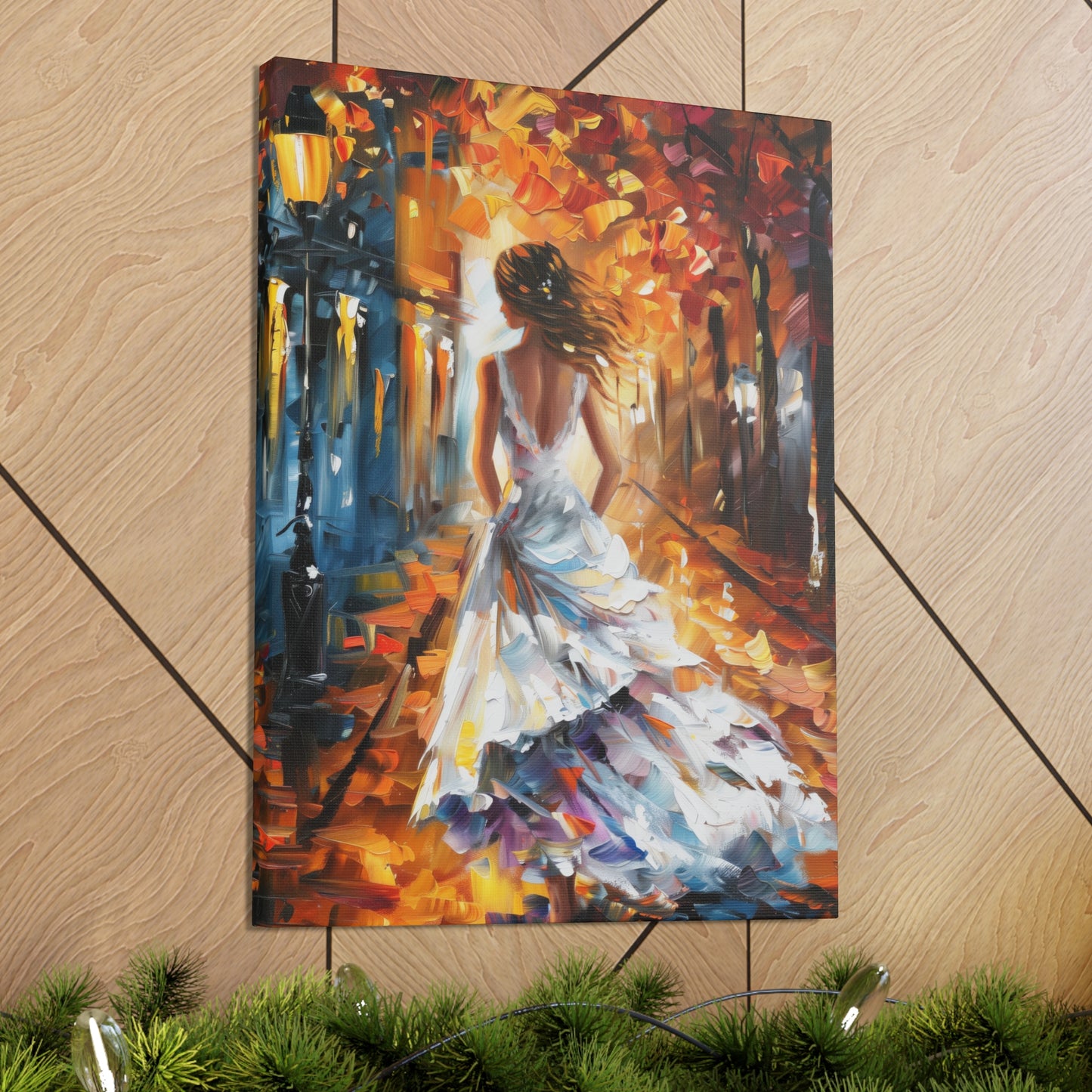 bride walking in street - Leonid Afremov Style Digital Print Canvas Gallery Wraps