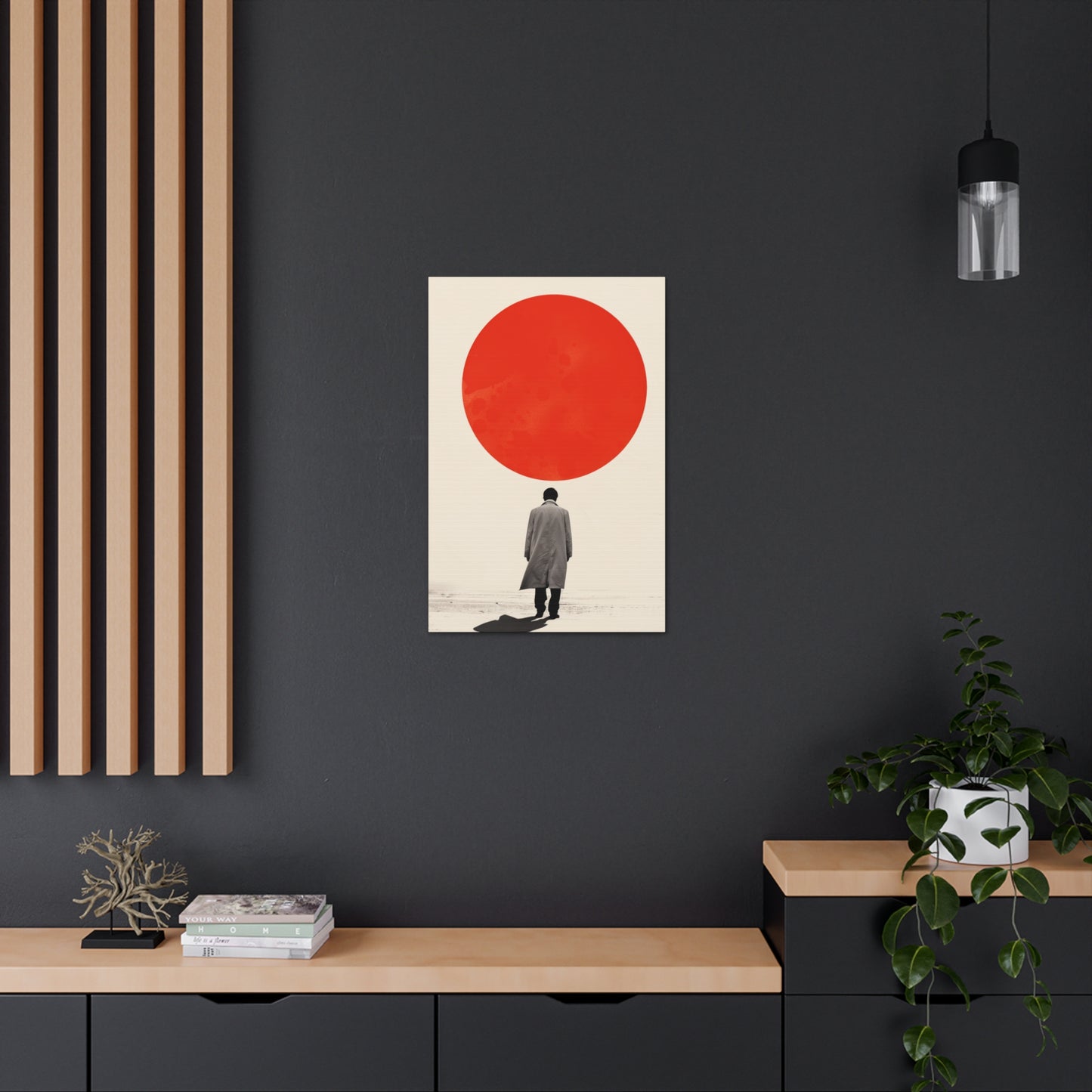 Man walking to red circle  - Takeshi Kitano Style Digital Illustration Canvas Gallery Wraps