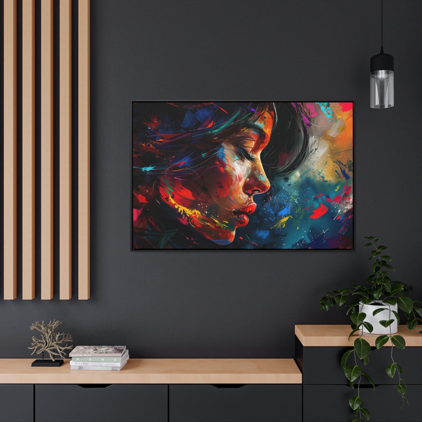 Beautiful Girl Face - Colorful Impressionist Style Digital Canvas Art Print Horizontal Frame