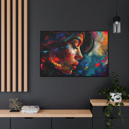 Beautiful Girl Face - Colorful Impressionist Style Digital Canvas Art Print Horizontal Frame