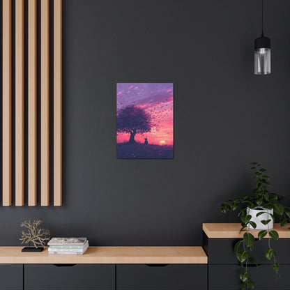 Tree in a Purple Sunset Digital Illustration Canvas Gallery Wraps