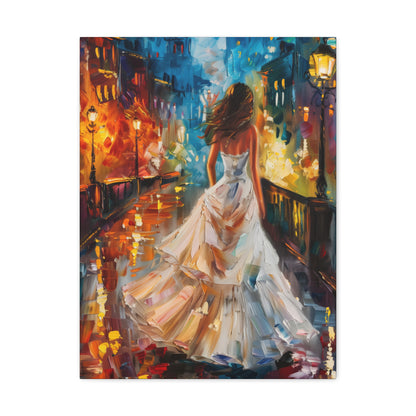 bride walking in Bridge - Leonid Afremov Style Digital Print Canvas Gallery Wraps