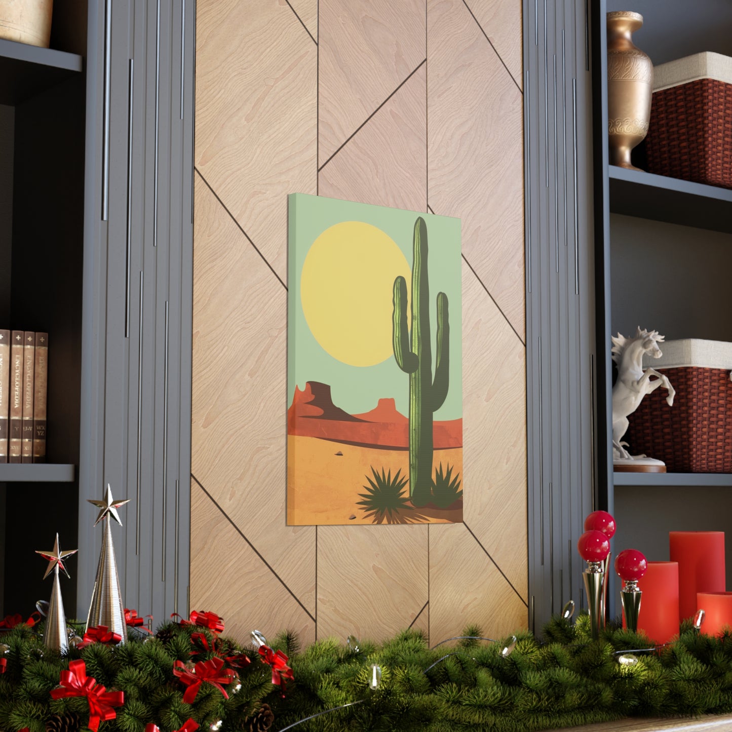 Saguaro Cactus in Desert - Illustration Canvas Gallery Wraps