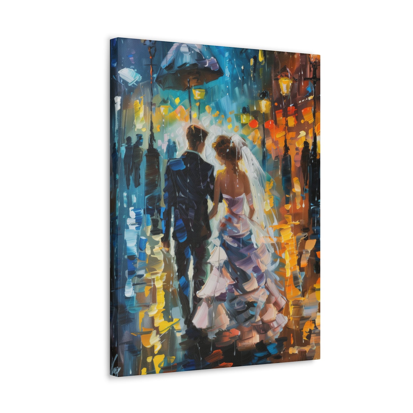 couple walking in street in rain - Leonid Afremov Style Digital Print Canvas Gallery Wraps