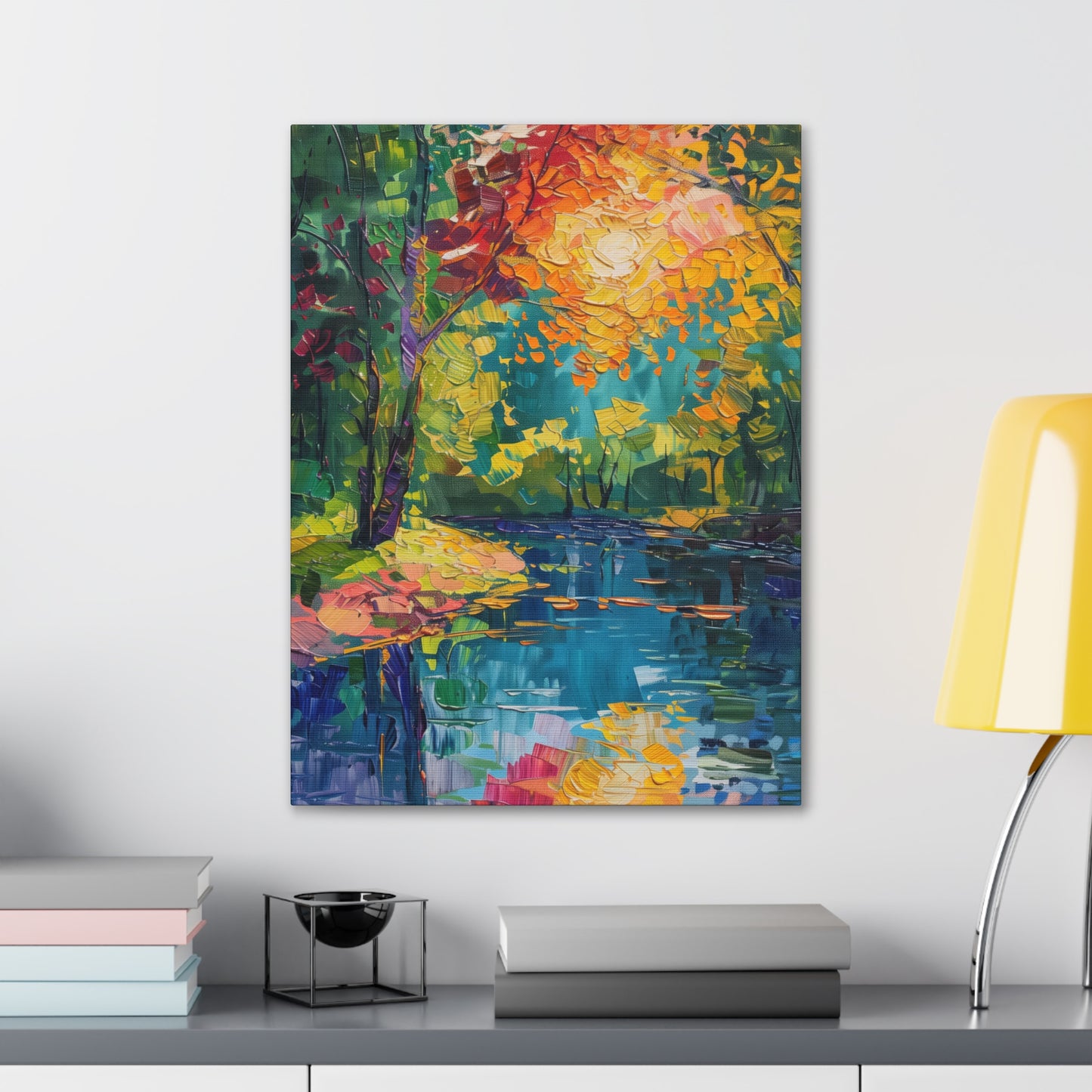 River in a Autumn Forest - Claude Monet Style Digital Print Canvas Gallery Wraps