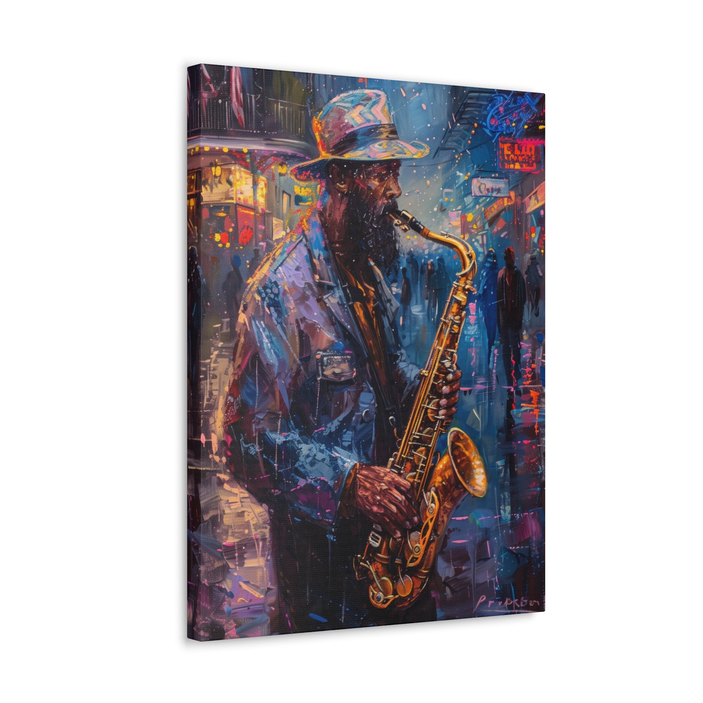 Man Playing Horn on the Street - Rembrandt Style Digital Oil Painting Canvas Gallery Wraps