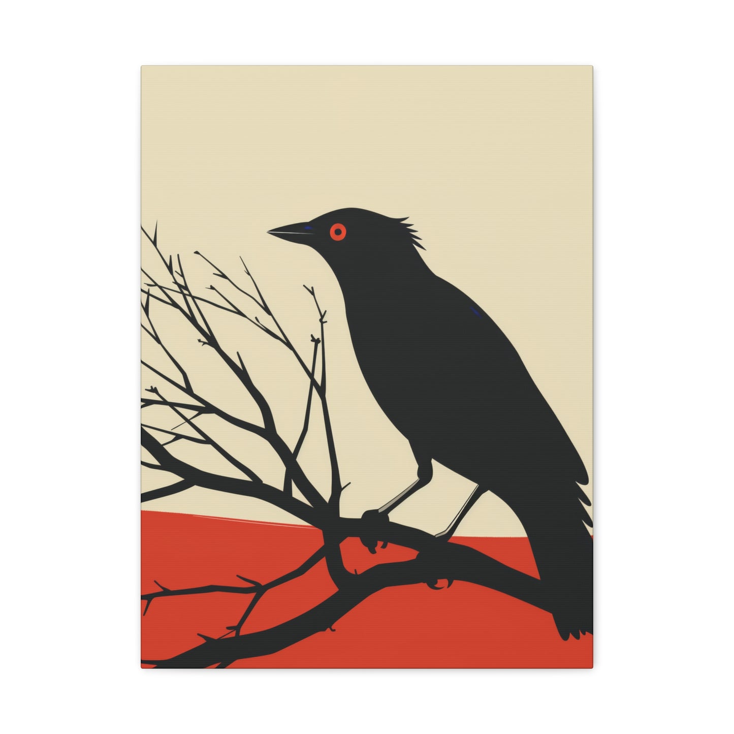 Black Bird Sitting on a Branch Digital Illustration Canvas Gallery Wraps