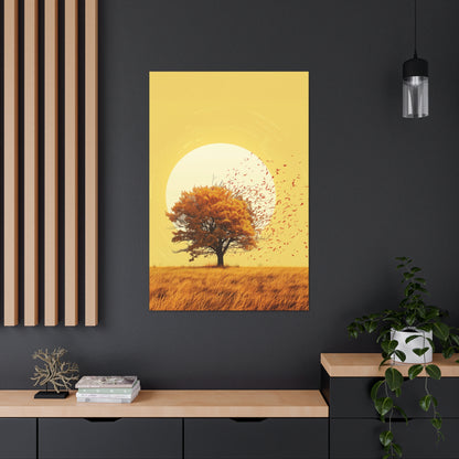 Tree in a Golden Sunset Digital Illustration Canvas Gallery Wraps