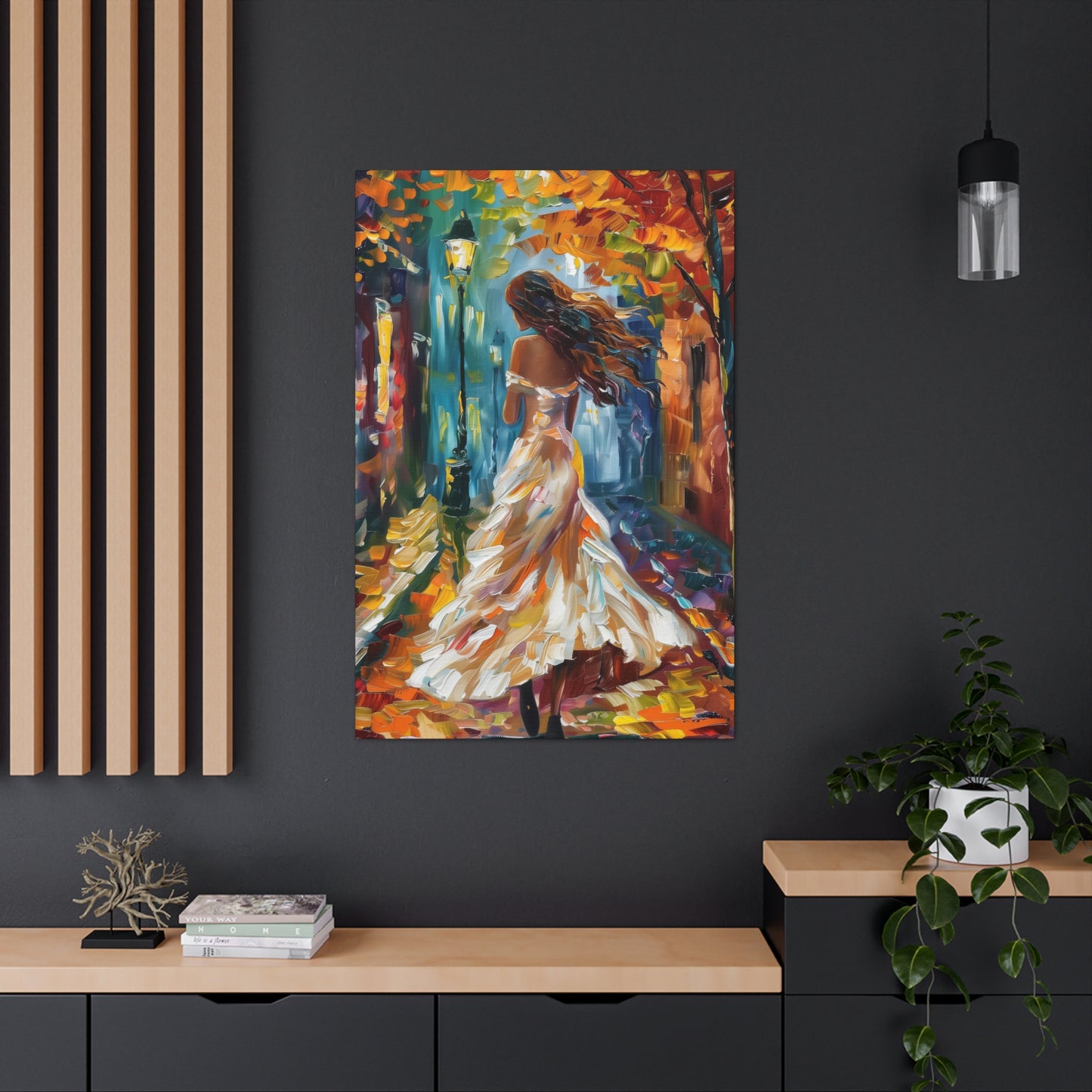 A girl walking in the streets - Leonid Afremov Style Digital Print Canvas Gallery Wraps