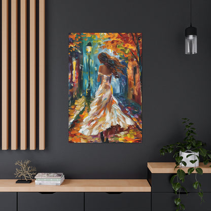 A girl walking in the streets - Leonid Afremov Style Digital Print Canvas Gallery Wraps