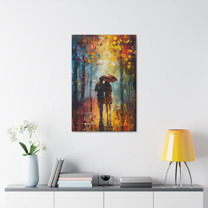 Couple Walking in the Street with Umbrella - Leonid Afremov Style Digital Oil Painting Canvas Gallery Wraps