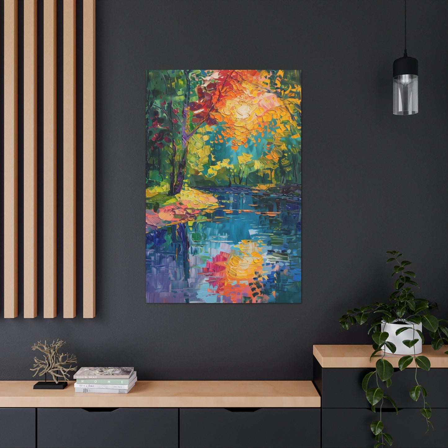 River in a Autumn Forest - Claude Monet Style Digital Print Canvas Gallery Wraps