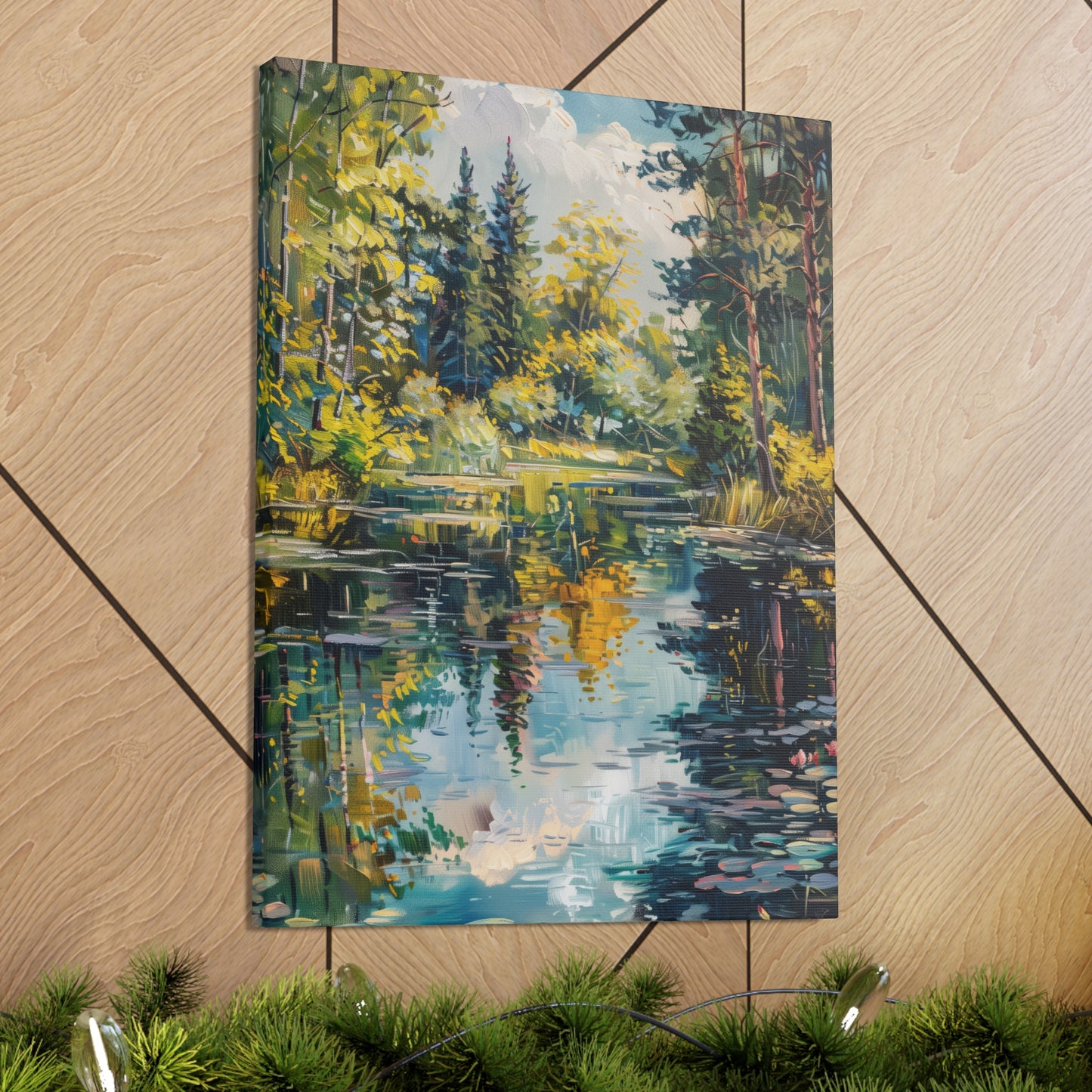 Pond in a Forest - Claude Monet Style Digital Print Canvas Gallery Wraps