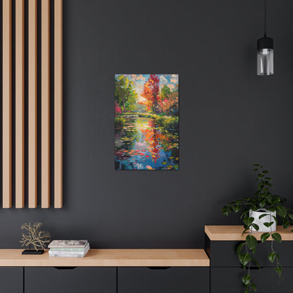 Pond in a Autumn Forest - Claude Monet Style Digital Print Canvas Gallery Wraps