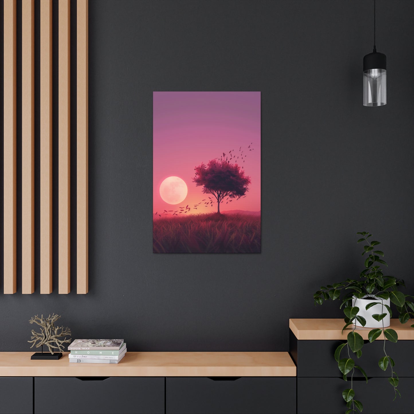 Tree in a Purple Sunset Digital Illustration Canvas Gallery Wraps