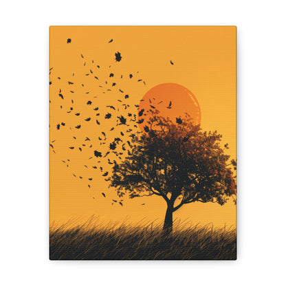 Leafless Tree in a Golden Sunset Digital Illustration Canvas Gallery Wraps