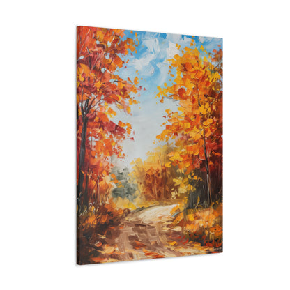 Road Through Autumn Forest - Leonid Afremov Style Oil Painting Canvas Gallery Wraps