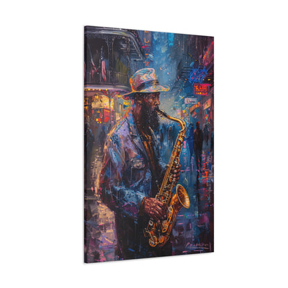 Man Playing Horn on the Street - Rembrandt Style Digital Oil Painting Canvas Gallery Wraps