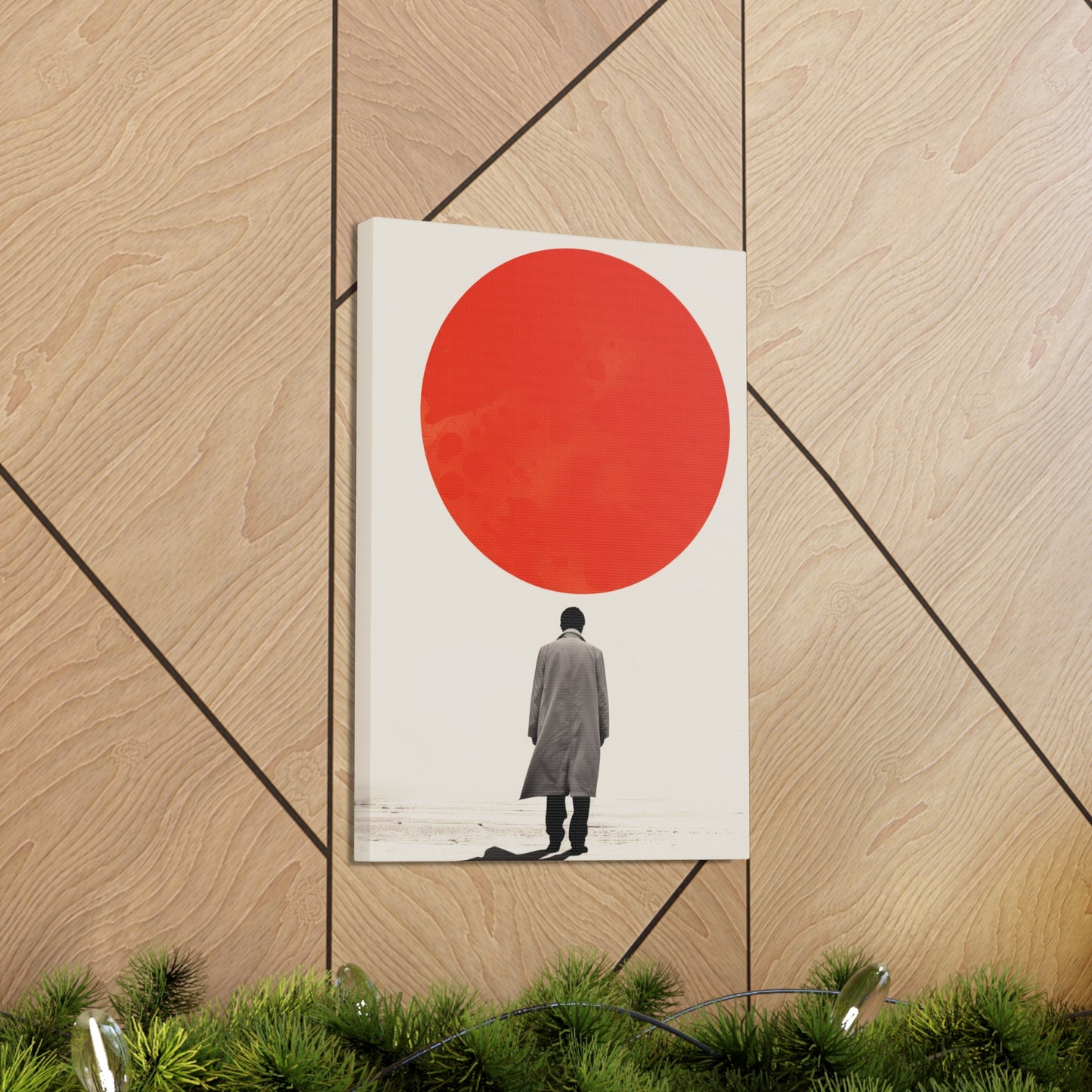 Man walking to red circle  - Takeshi Kitano Style Digital Illustration Canvas Gallery Wraps