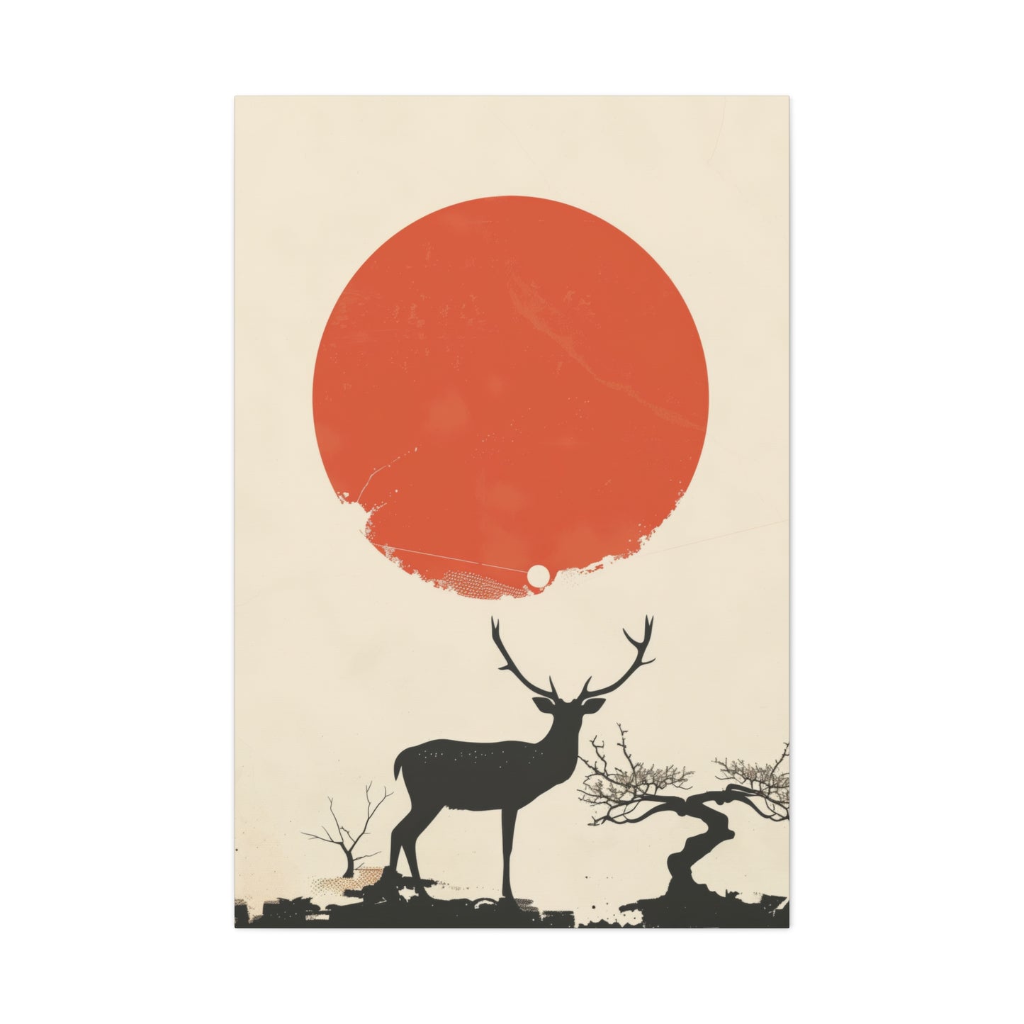 Deer and Sun - Takeshi Kitano Style Digital Illustration Canvas Gallery Wraps