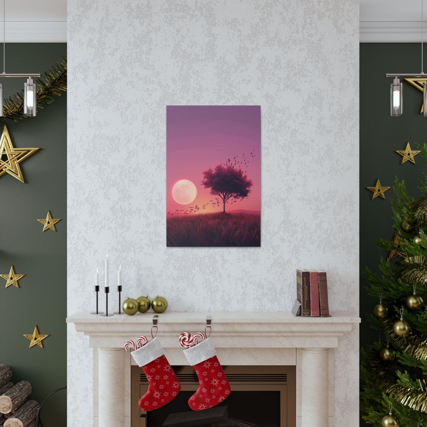 Tree in a Purple Sunset Digital Illustration Canvas Gallery Wraps