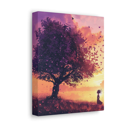 Tree in a Purple Sunset Digital Illustration Canvas Gallery Wraps