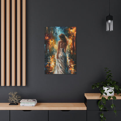 bride walking in street - Leonid Afremov Style Digital Print Canvas Gallery Wraps