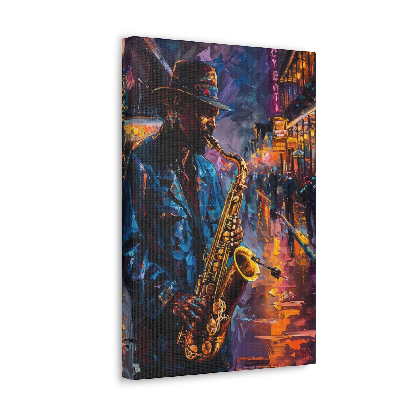 Man Playing Horn on the Street - Rembrandt Style Digital Oil Painting Canvas Gallery Wraps