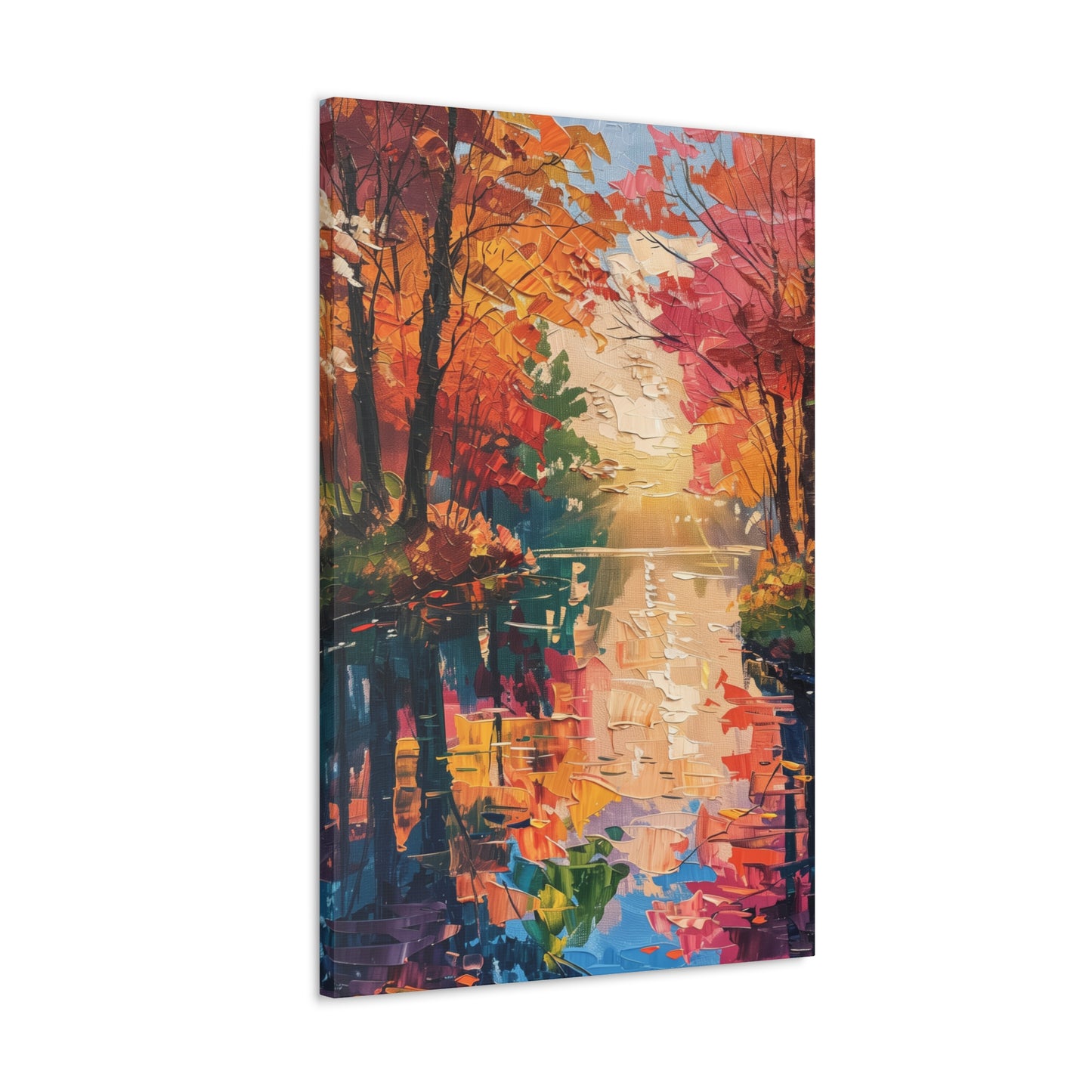 Lake in a Autumn Forest - Claude Monet Style Digital Print Canvas Gallery Wraps