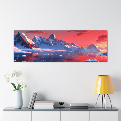 Sunset in Antarctica - Landscape Illustration Panorama Canvas Gallery Wraps