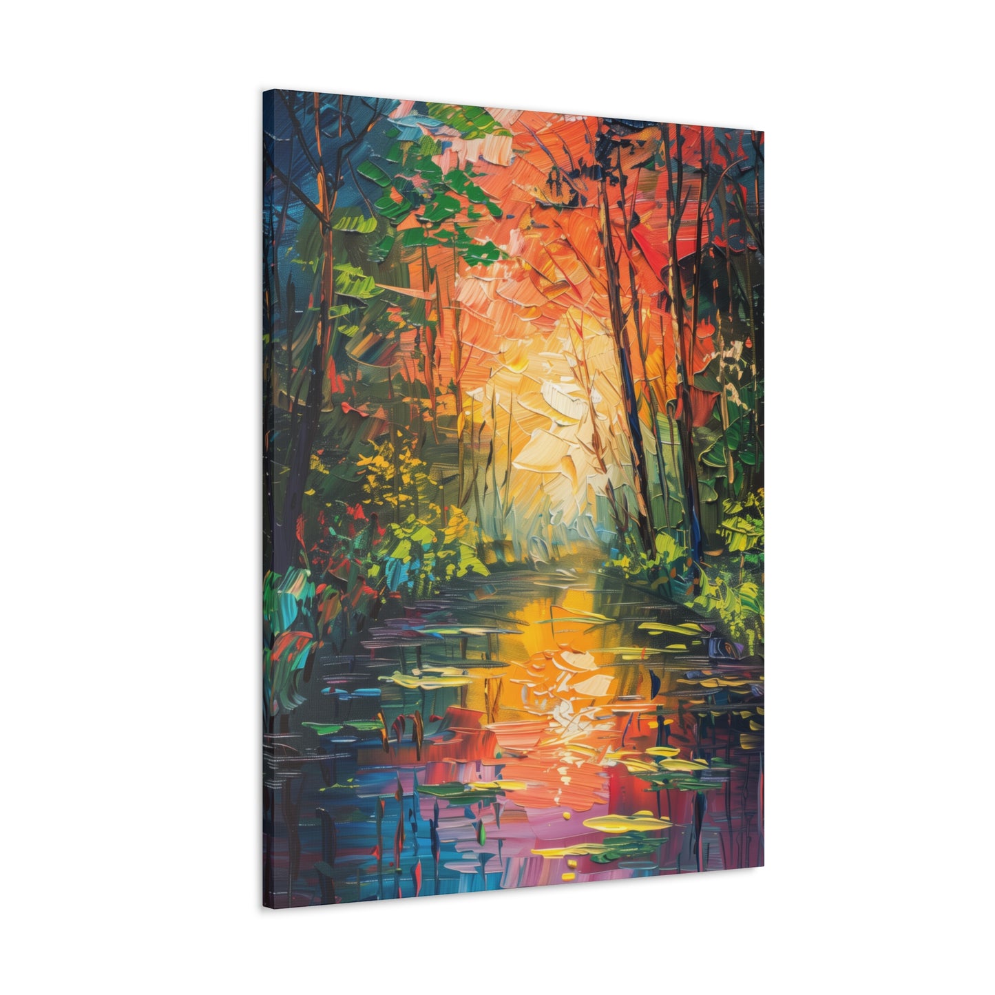 Lake in a Autumn Forest - Claude Monet Style Digital Print Canvas Gallery Wraps