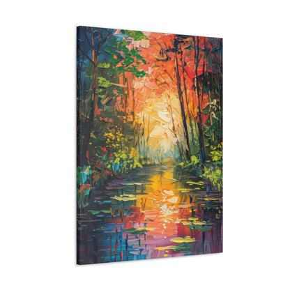 Lake in a Autumn Forest - Claude Monet Style Digital Print Canvas Gallery Wraps