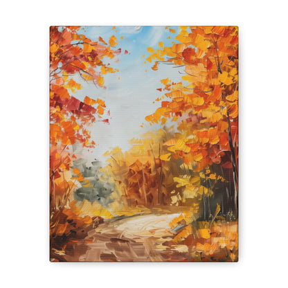 Road Through Autumn Forest - Leonid Afremov Style Oil Painting Canvas Gallery Wraps