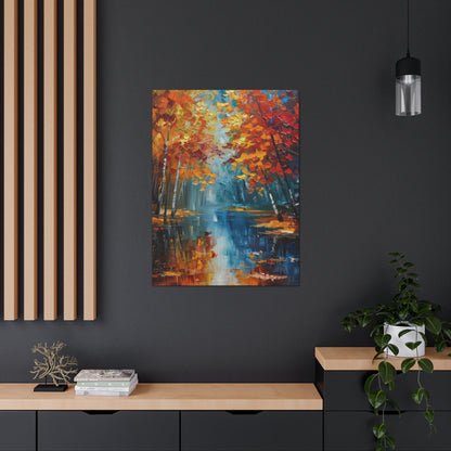 a river flows through autumn forest - Leonid Afremov Style Digital Print Canvas Gallery Wraps