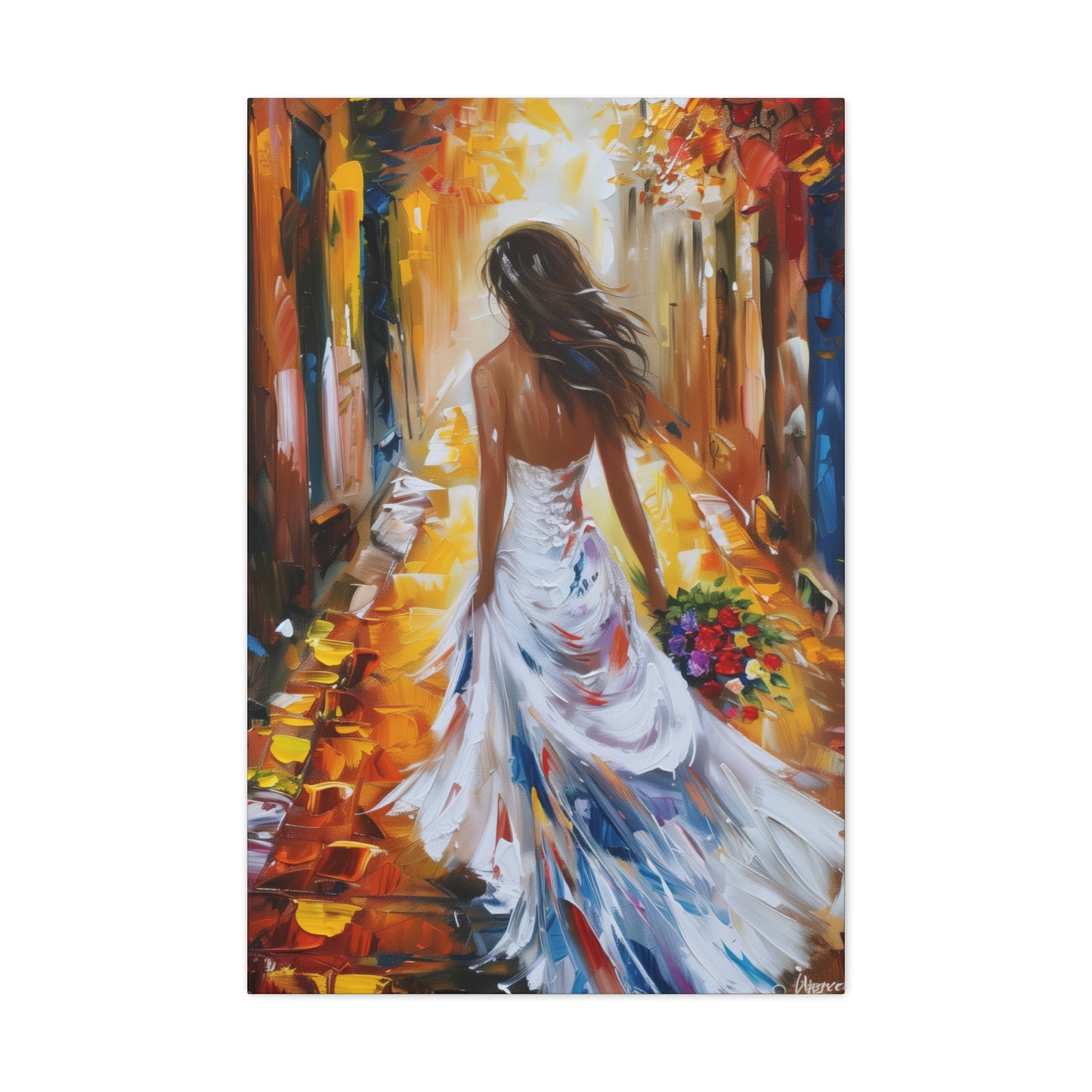 bride walking in the street - Leonid Afremov Style Digital Print Canvas Gallery Wraps