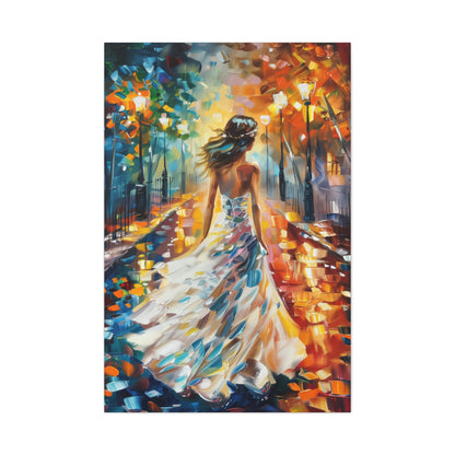 bride walking in the street - Leonid Afremov Style Digital Print Canvas Gallery Wraps