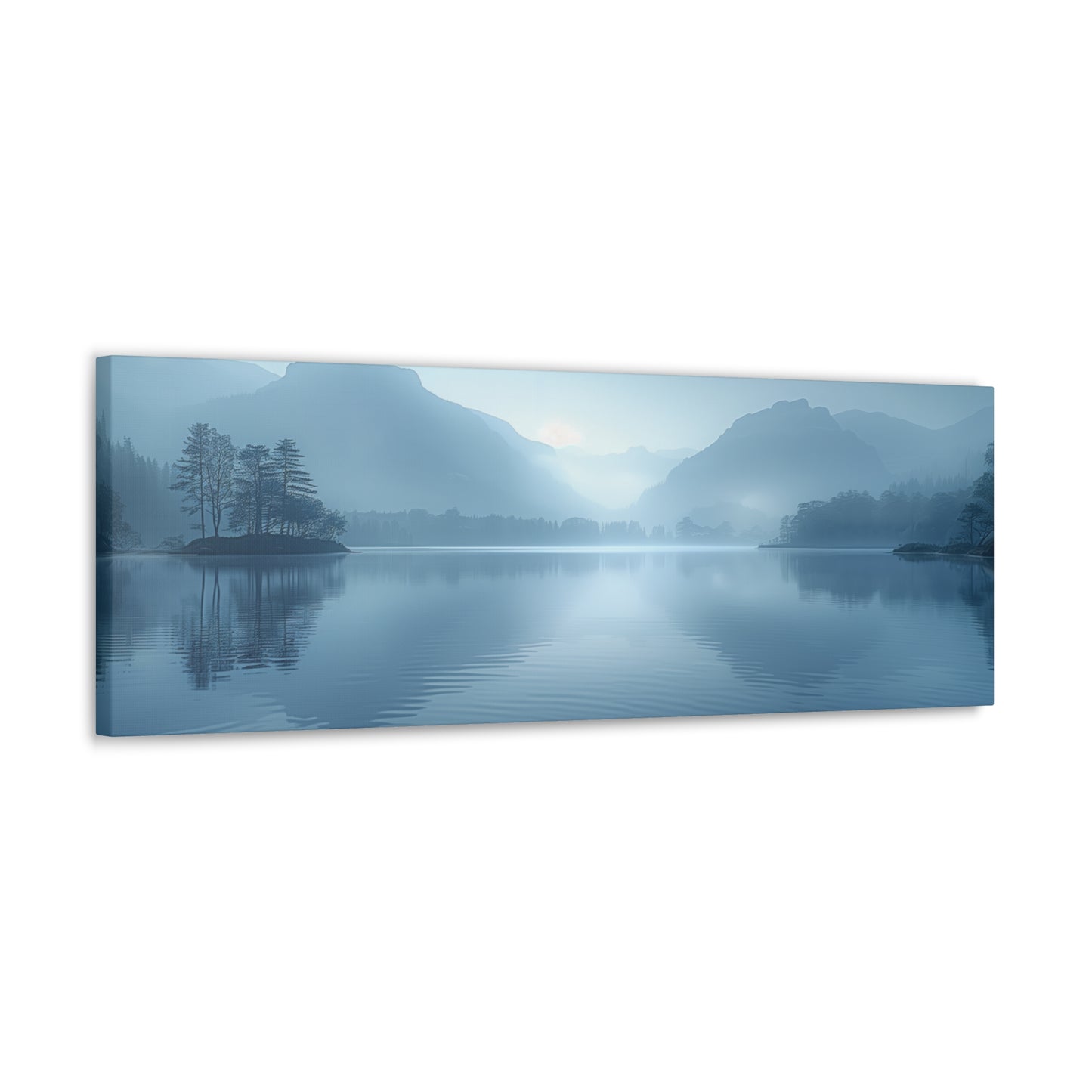 Lake Landscape with Mountains - Morning Mist Panorama Canvas Gallery Wraps