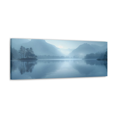 Lake Landscape with Mountains - Morning Mist Panorama Canvas Gallery Wraps