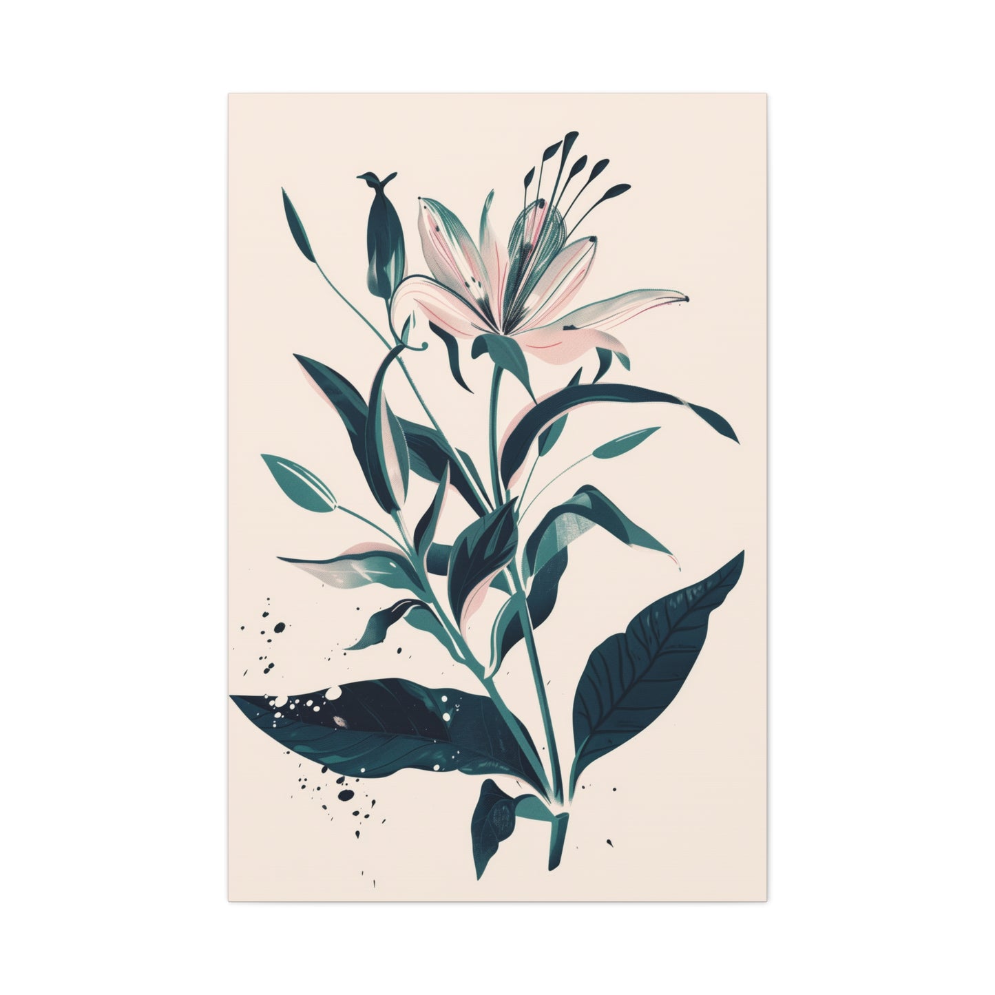 Lily Plant with Flowers - Illustration Canvas Gallery Wraps