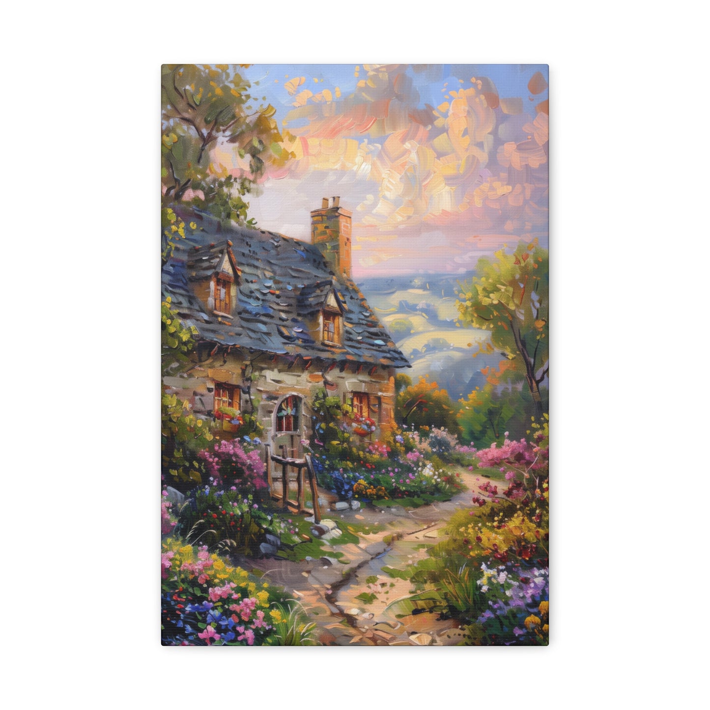 rich countryside house with garden in medieval times Digital Oil Painting Print Canvas Gallery Wraps