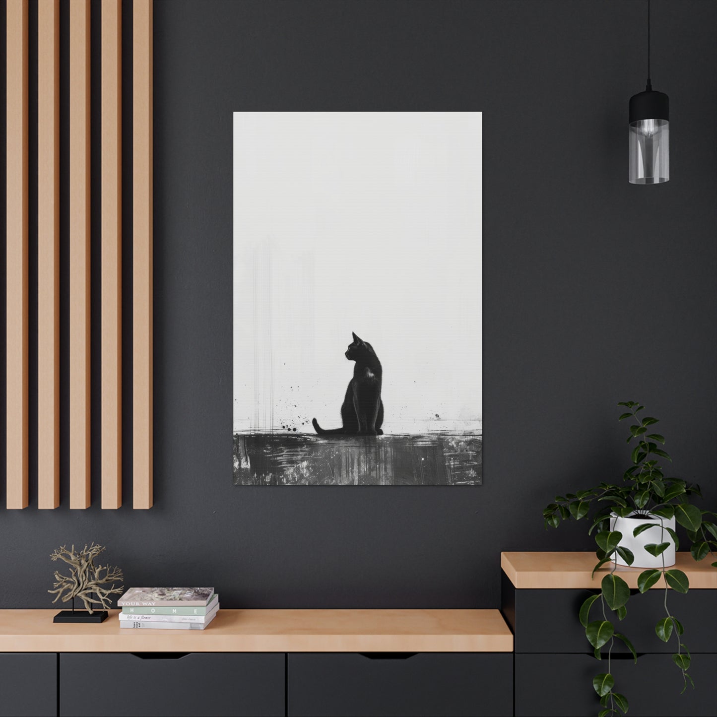 Black Cat Digital Illustration Canvas Gallery Wraps