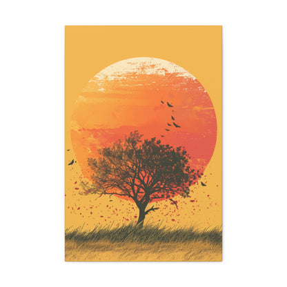 Tree in a Golden Sunset Digital Illustration Canvas Gallery Wraps