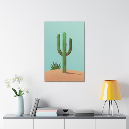 Saguaro Cactus in Desert - Illustration Canvas Gallery Wraps