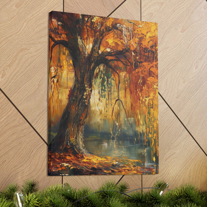 Golden Weeping Willow Tree - Oil Painting Inspired by Leonid Afremov Digital Canvas Gallery Wraps