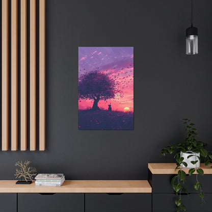 Tree in a Purple Sunset Digital Illustration Canvas Gallery Wraps