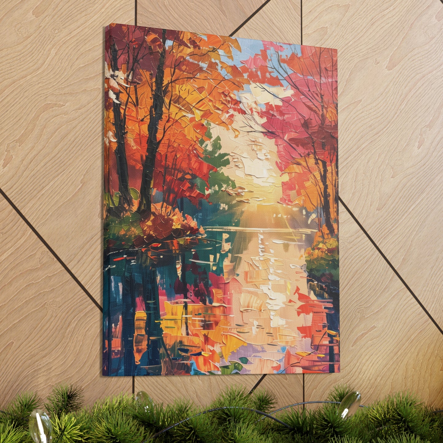 Lake in a Autumn Forest - Claude Monet Style Digital Print Canvas Gallery Wraps