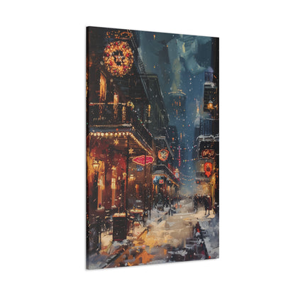 Christmas Time Downtown Street Corner - Rembrandt Style Digital Oil Painting Canvas Gallery Wraps