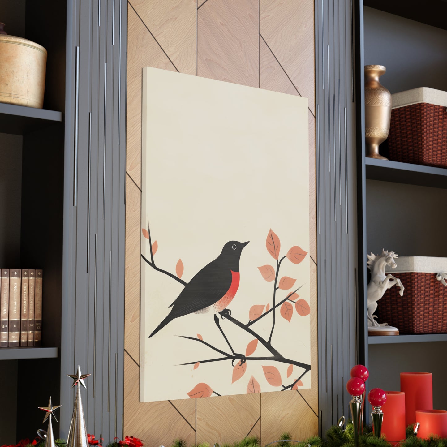 Bird siting on a tree branch Digital Illustration Canvas Gallery Wraps