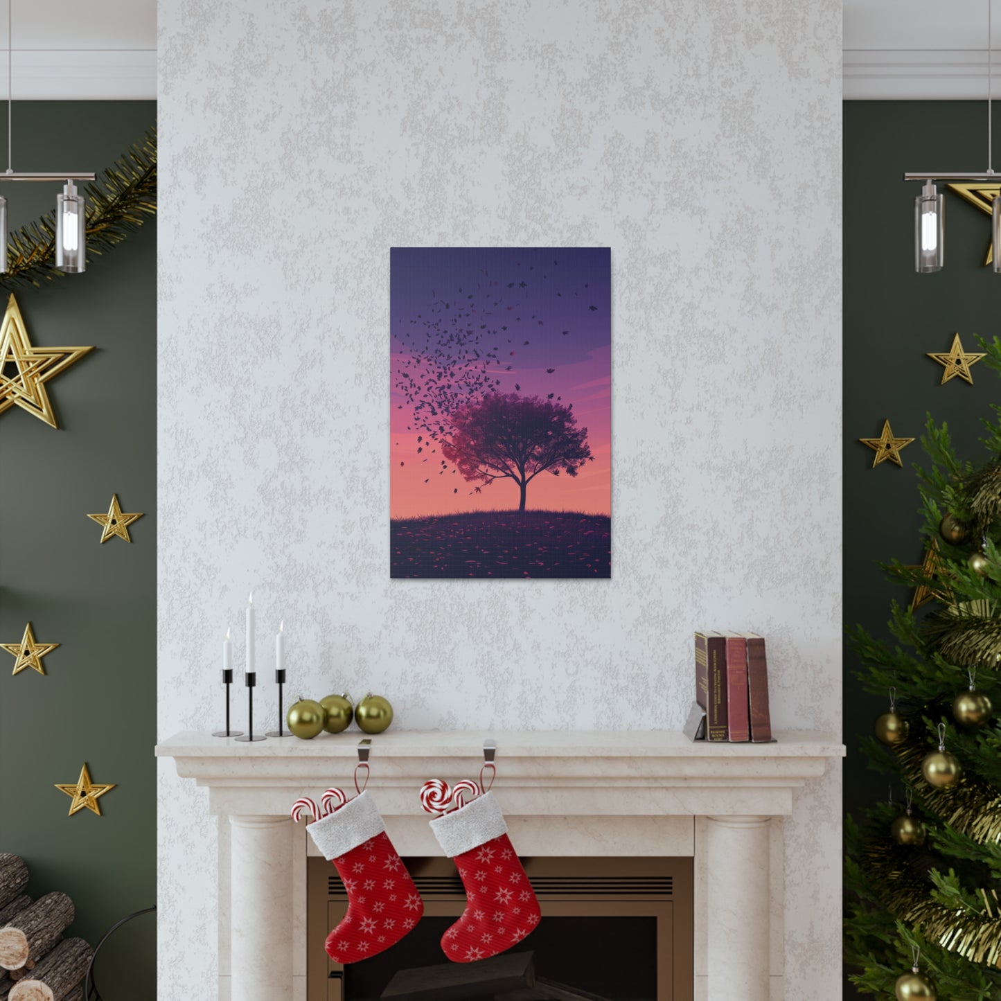 Tree in a Purple Sunset Digital Illustration Canvas Gallery Wraps