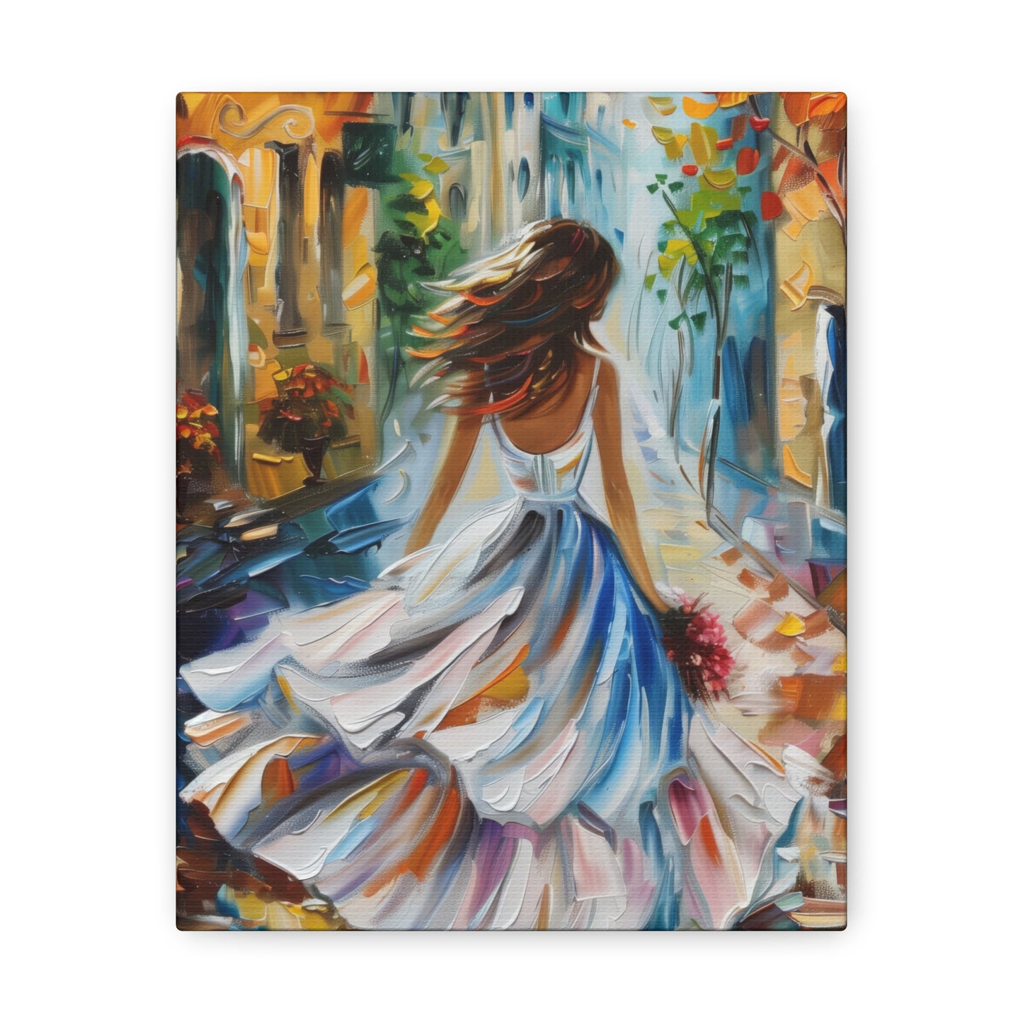 Bride walking in the medieval streets - Leonid Afremov Style Digital Print Canvas Gallery Wraps